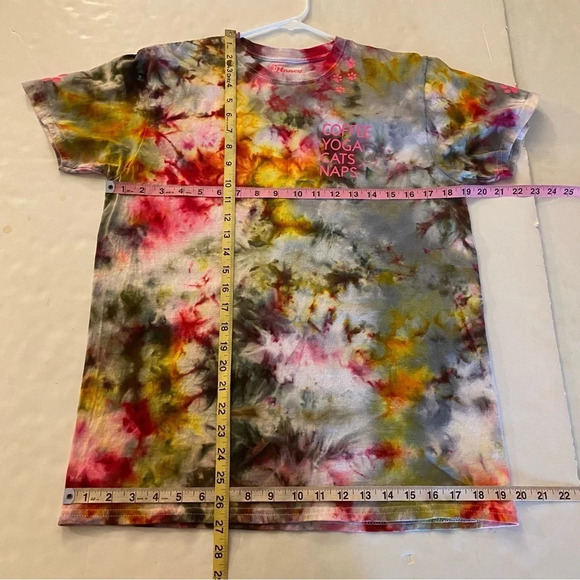Cat Tee Womens Size Medium Tshirt Custom Tie Dyed Coffee Yoga Cats Naps Shirt - Picture 10 of 13